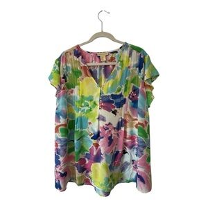 Cynthia Rowley Flutter Sleeve Button Front Floral Blouse - Size 2X